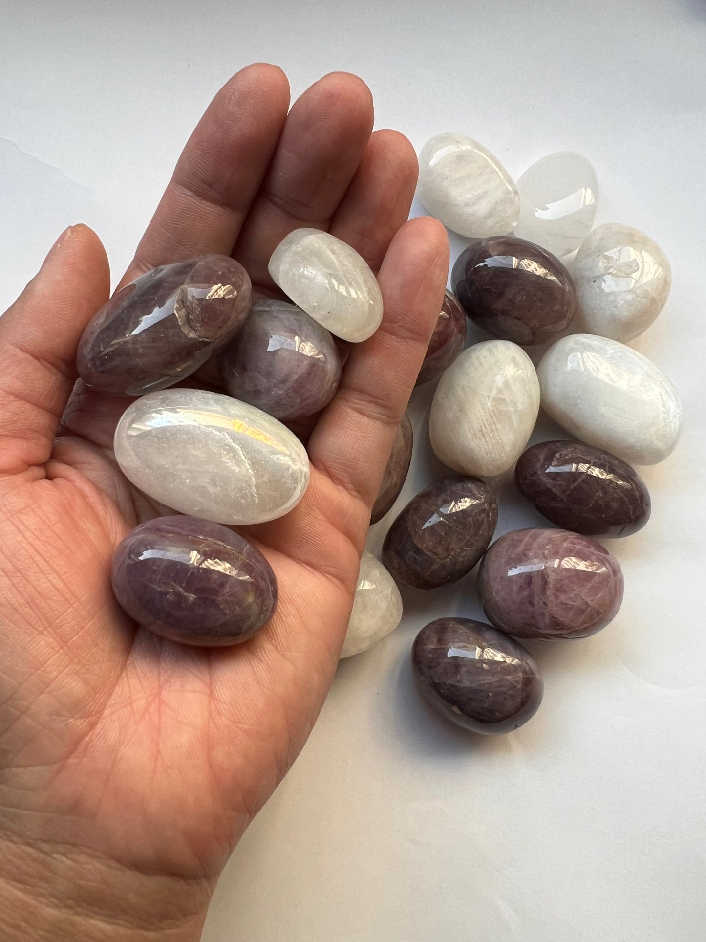 White Moonstone and Purple Rose Quartz Tumbled Stones Pack