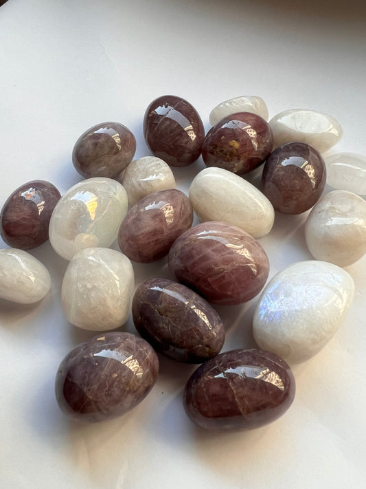 White Moonstone and Purple Rose Quartz Tumbled Stones Pack