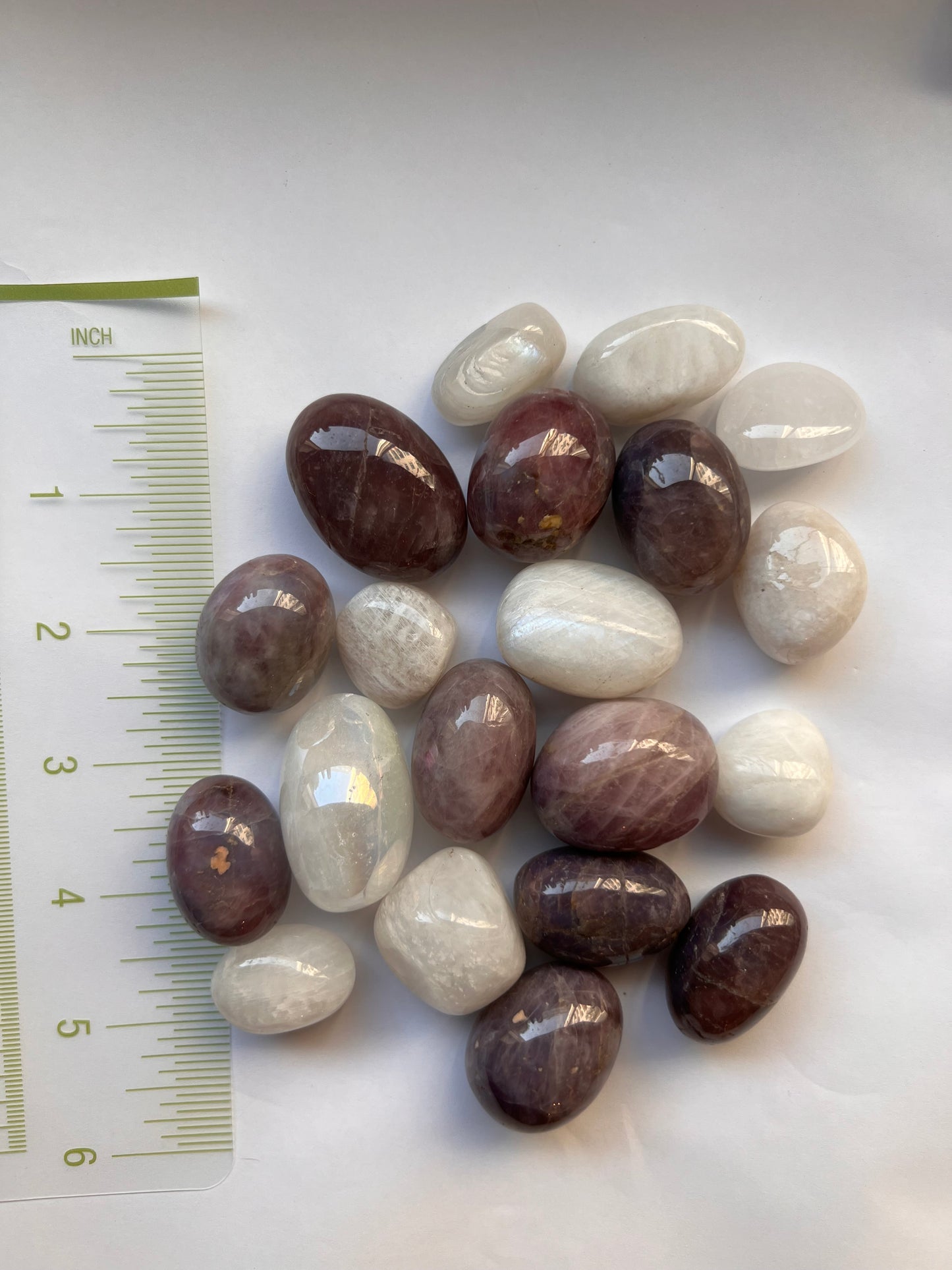White Moonstone and Purple Rose Quartz Tumbled Stones Pack